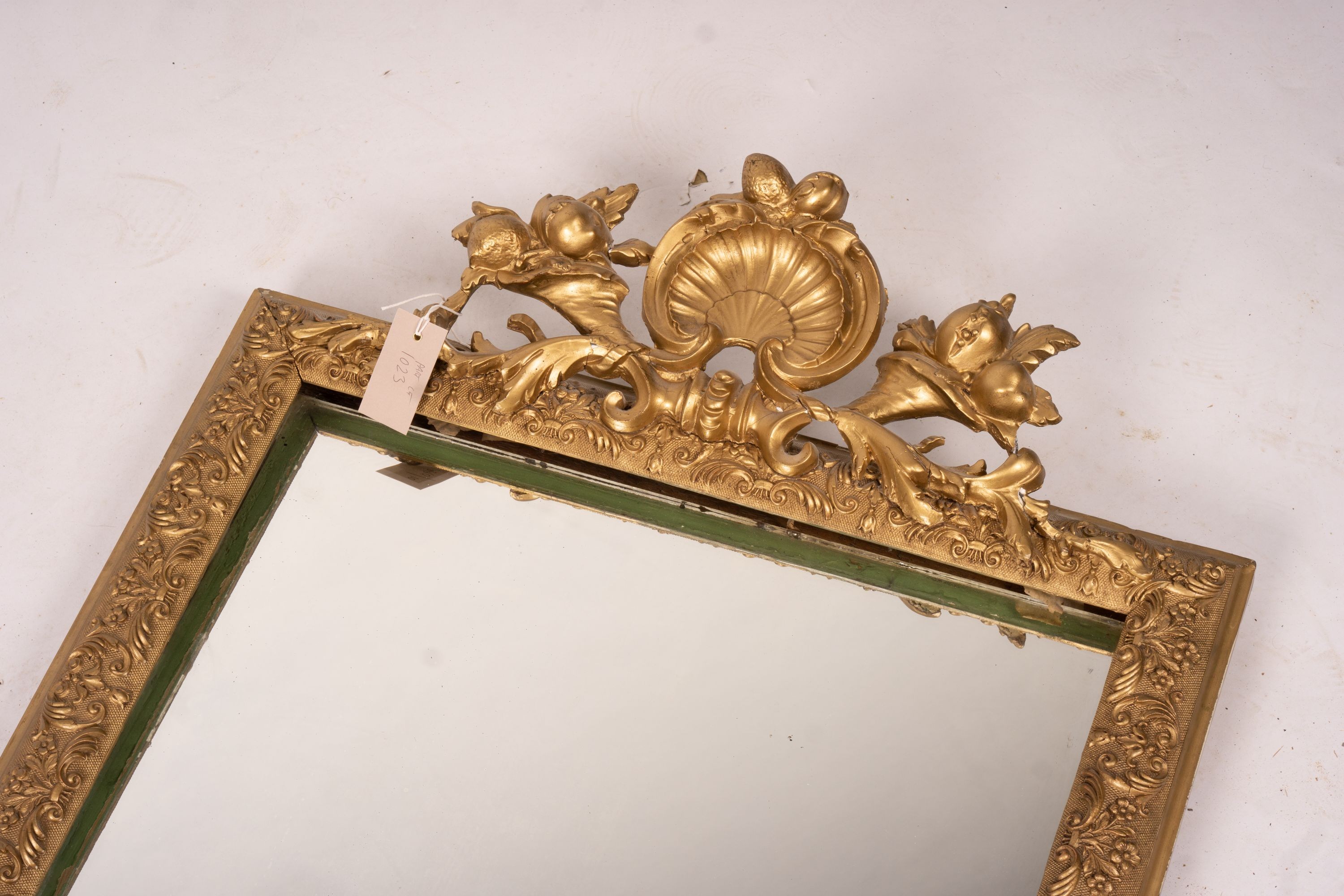 A 19th century French gilt gesso wall mirror, width 64cm, height 116cm together with a modern larger rectangular wall mirror